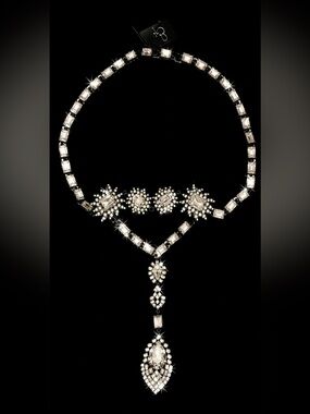 Rodrigo Otazu ROCO Silver Swarovski Crystal Drop Pendant Statement Necklace,NWT